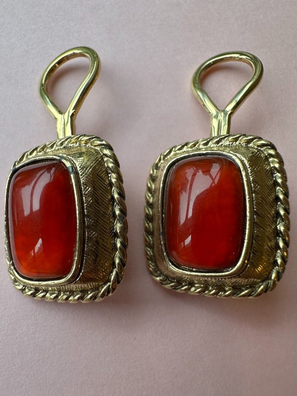 Premier Designs Convertible Red Glass Cabochon Gold Tone Earrings